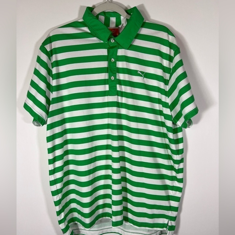 NWOT PUMA performance colorful polo green white striped rainbow sz XL streetwear - Picture 2 of 8